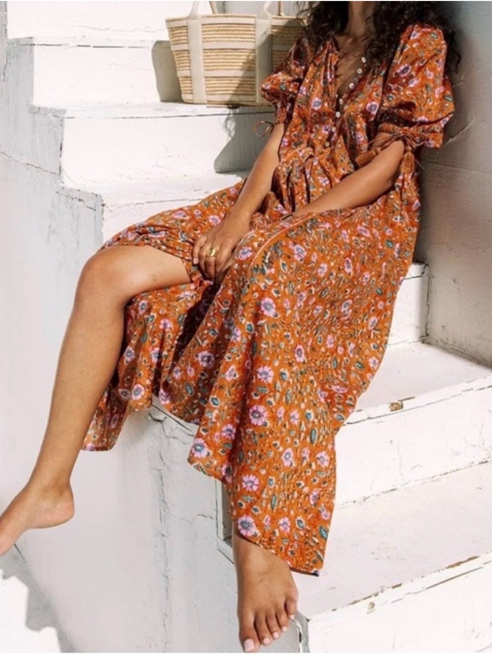 Cleobella Orange Floral Maxi Dress